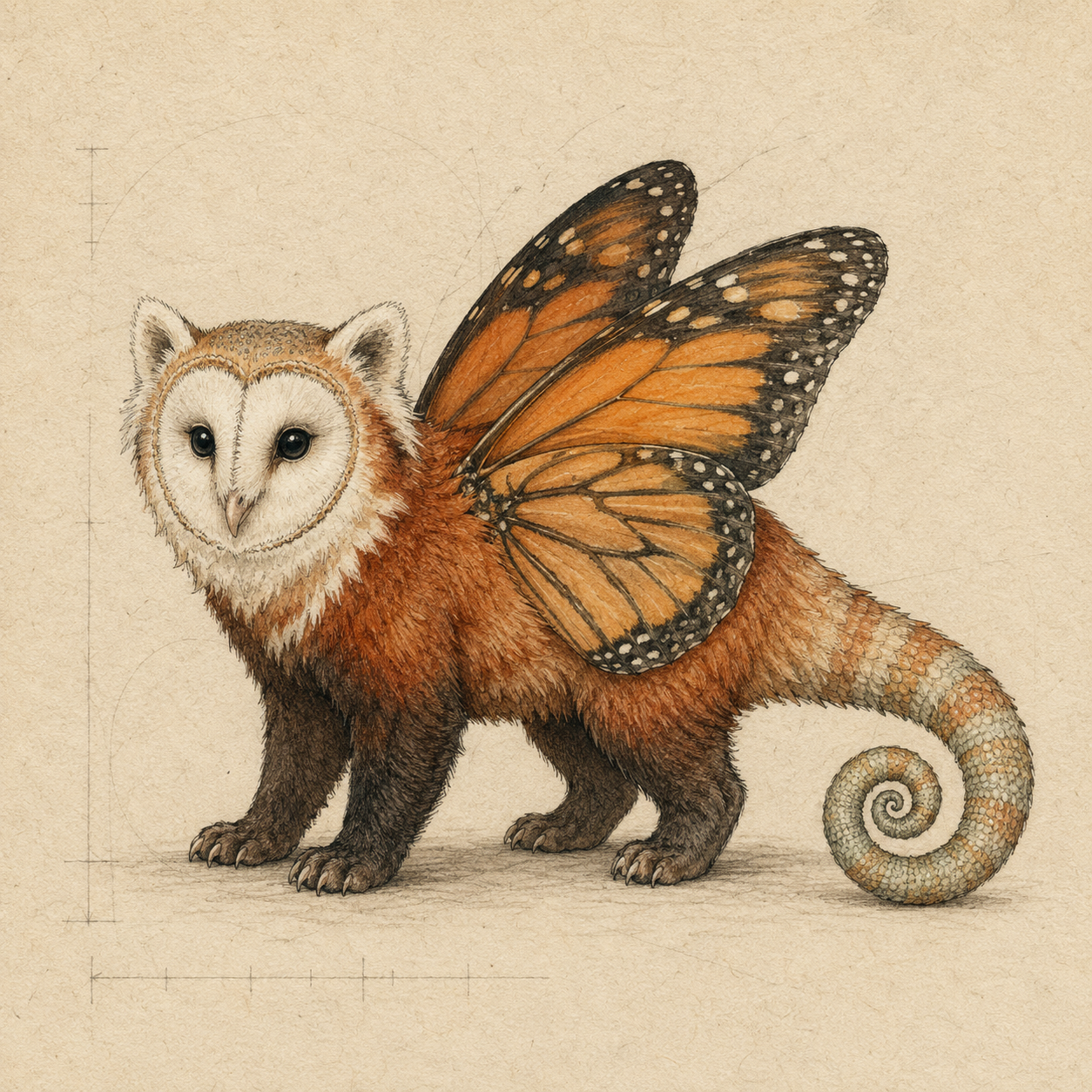 Example of the hand-drawn naturalist style used for generated creatures